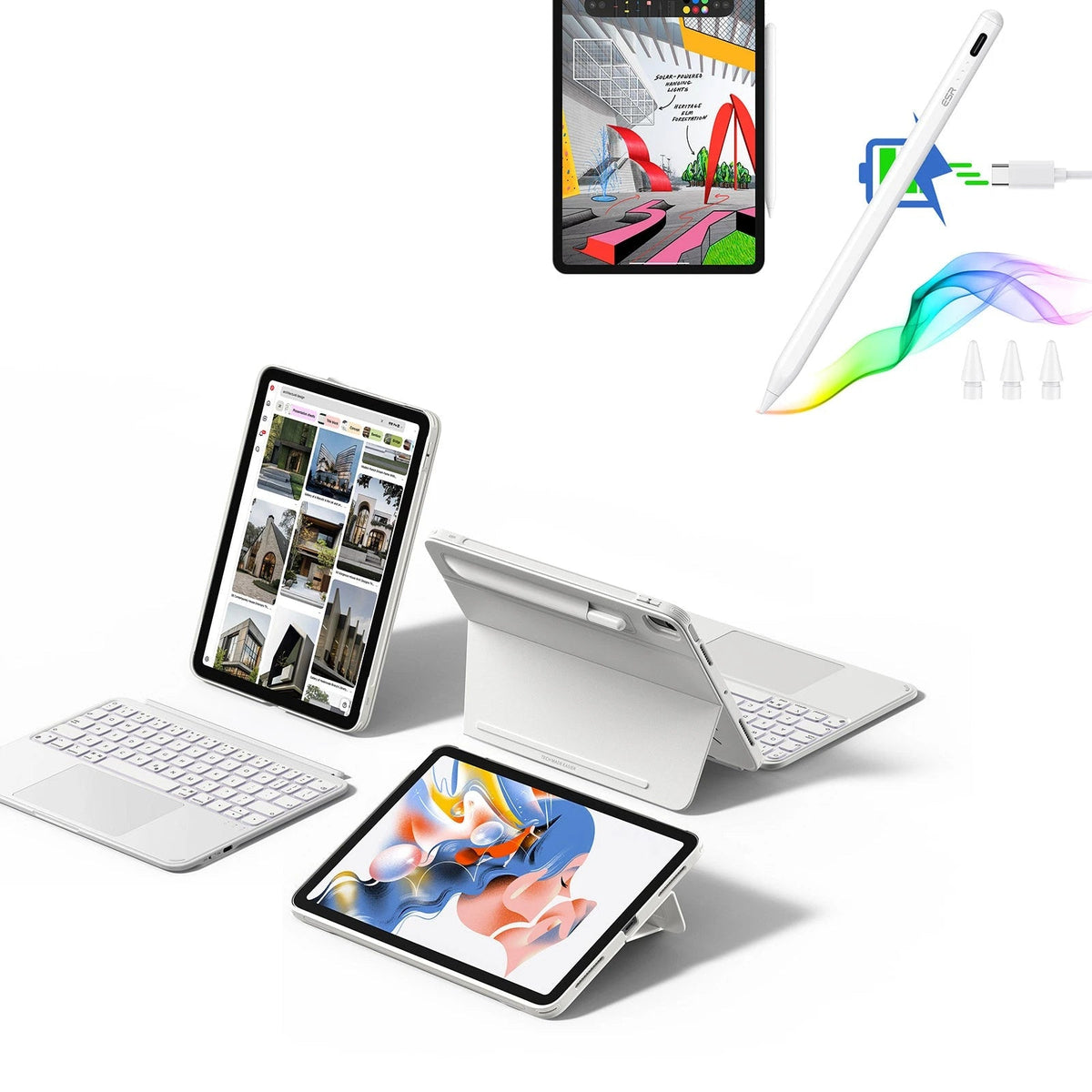iPad Pro 11" (M4) 2024 Shift Keyboard Case (Detachable) With Pencil Bundle - US Layout - White ESR ESR