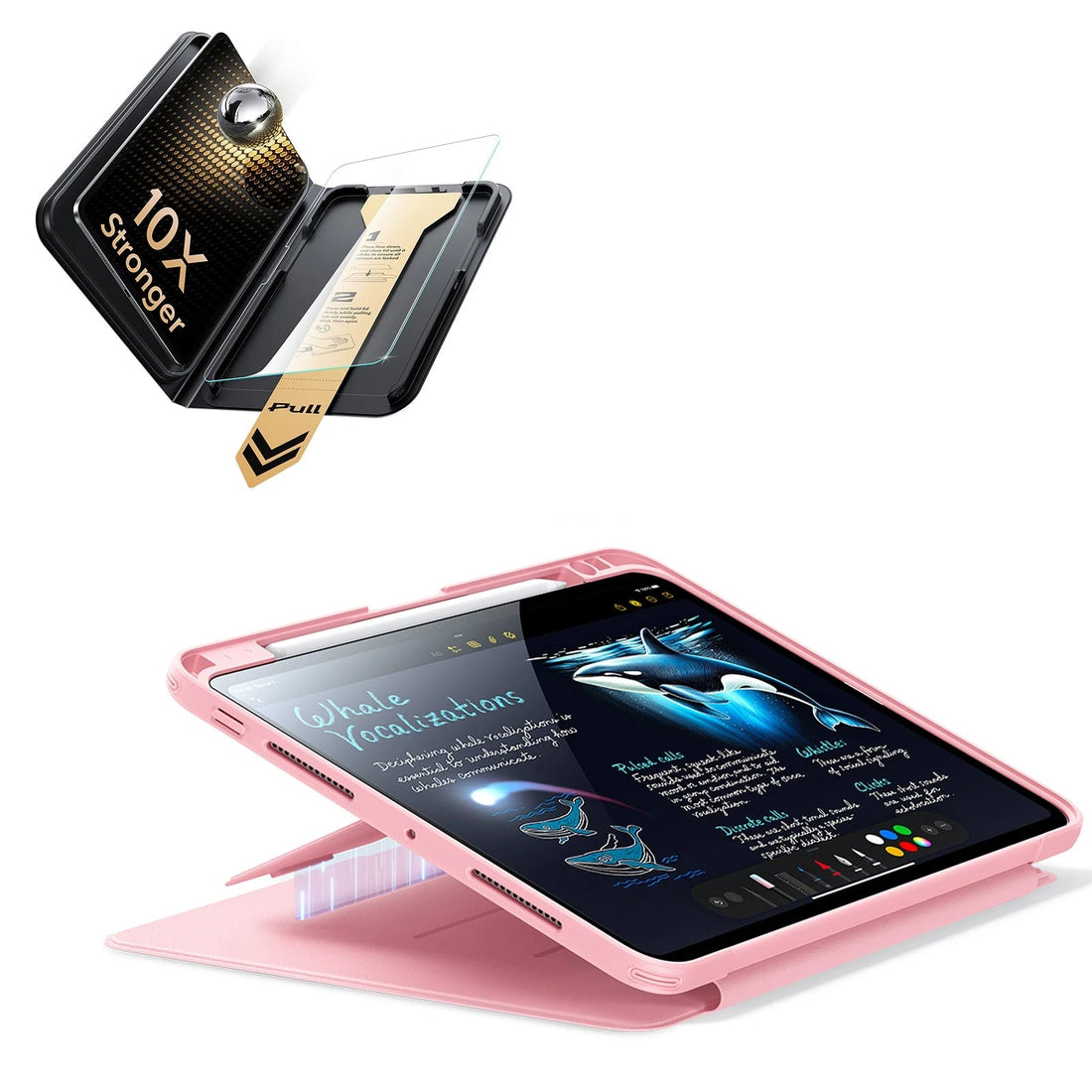 iPad Pro 11" (M5) 2025 Bundle Flip Magnetic Case (Pencil Holder) & Armorite Pro Screen Protector With UltraFit Tray - Pink