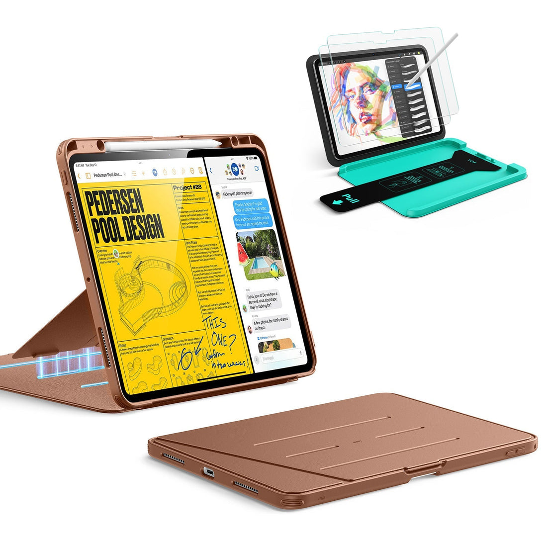iPad Pro 13" (2025) Bundle Flip Magnetic Case with Pencil Holder & Armorite® Paper-Feel Protection - Brown ESR ESR
