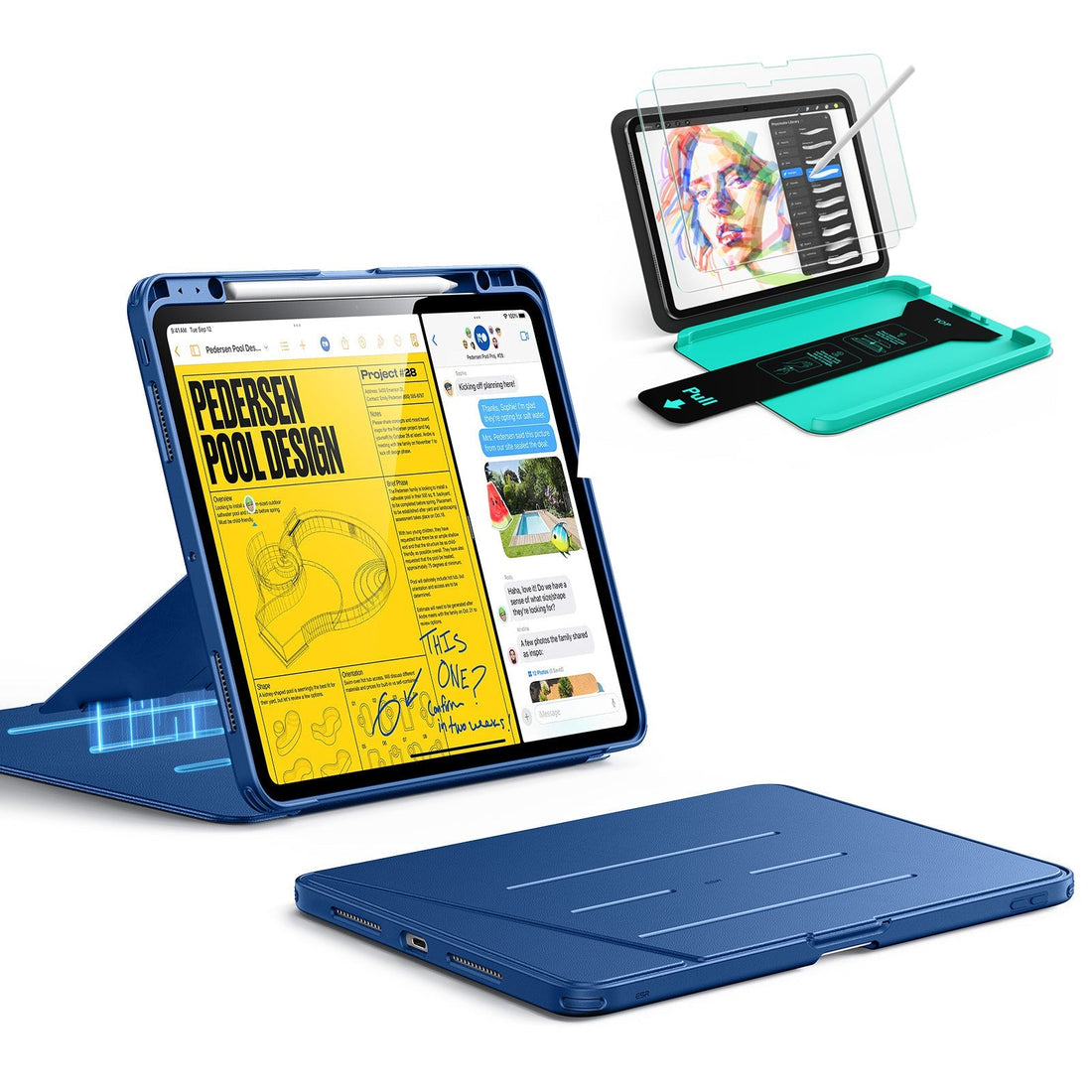 iPad Pro 13" (2025) Bundle Flip Magnetic Case with Pencil Holder & Armorite® Paper-Feel Protection - Navy Blue ESR ESR