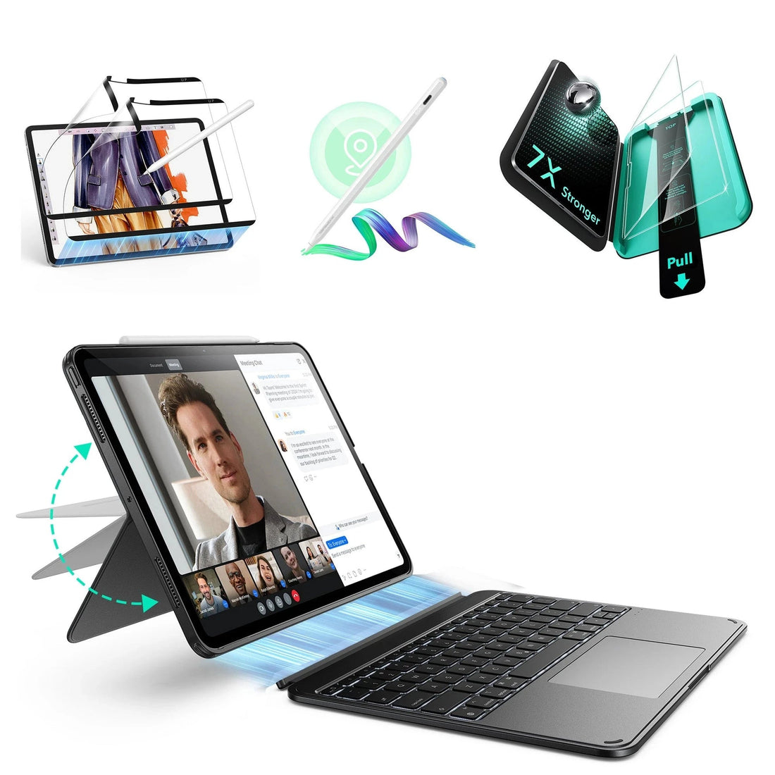 iPad Pro 13" (M4) 2024 Bundle Shift Keyboard Case, Geo Digital Pencil, and Screen Protectors  - US Layout - Dark Gray ESR ESR