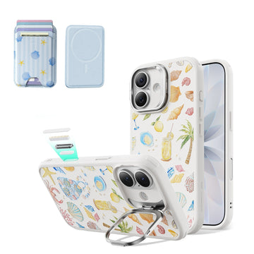 Withe Shell iPhone 17 Magsafe Case with Stand pair Slim MagSafe Wallet