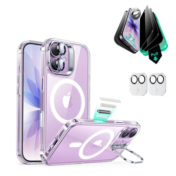 iPhone 17 Classic Hybrid Magsafe Case with Stand and Privacy Screen Protector Bundle Clear
