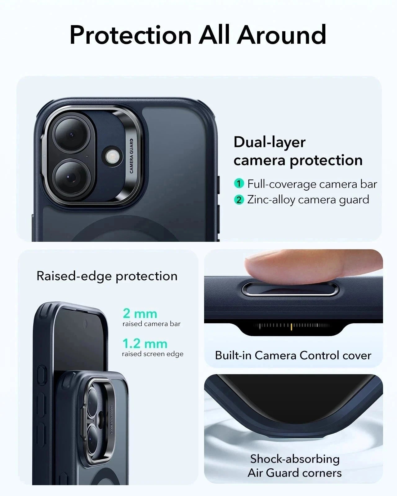 ESR iPhone 17 Magsafe Case with Stand Camera Control Frosted Blue Raised Edge Protection