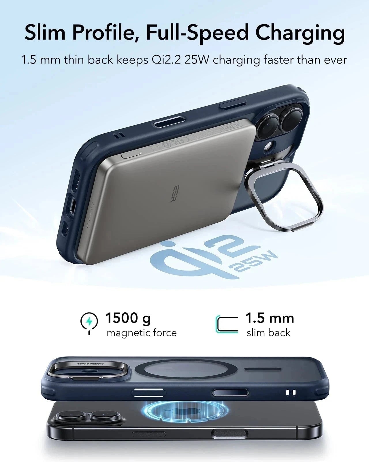 ESR iPhone 17 Magsafe Case with Stand Camera Control Frosted Blue  Wireless charging