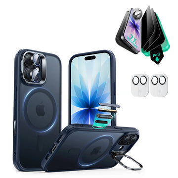iPhone 17 Classic Hybrid Magsafe Case with Stand and Privacy Screen Protector Bundle Frosted Blue