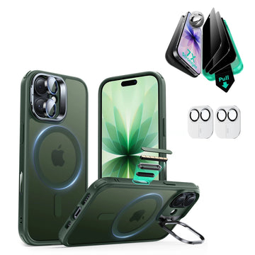 iPhone 17 Classic Hybrid Magsafe Case with Stand and Privacy Screen Protector Bundle Frosted Green