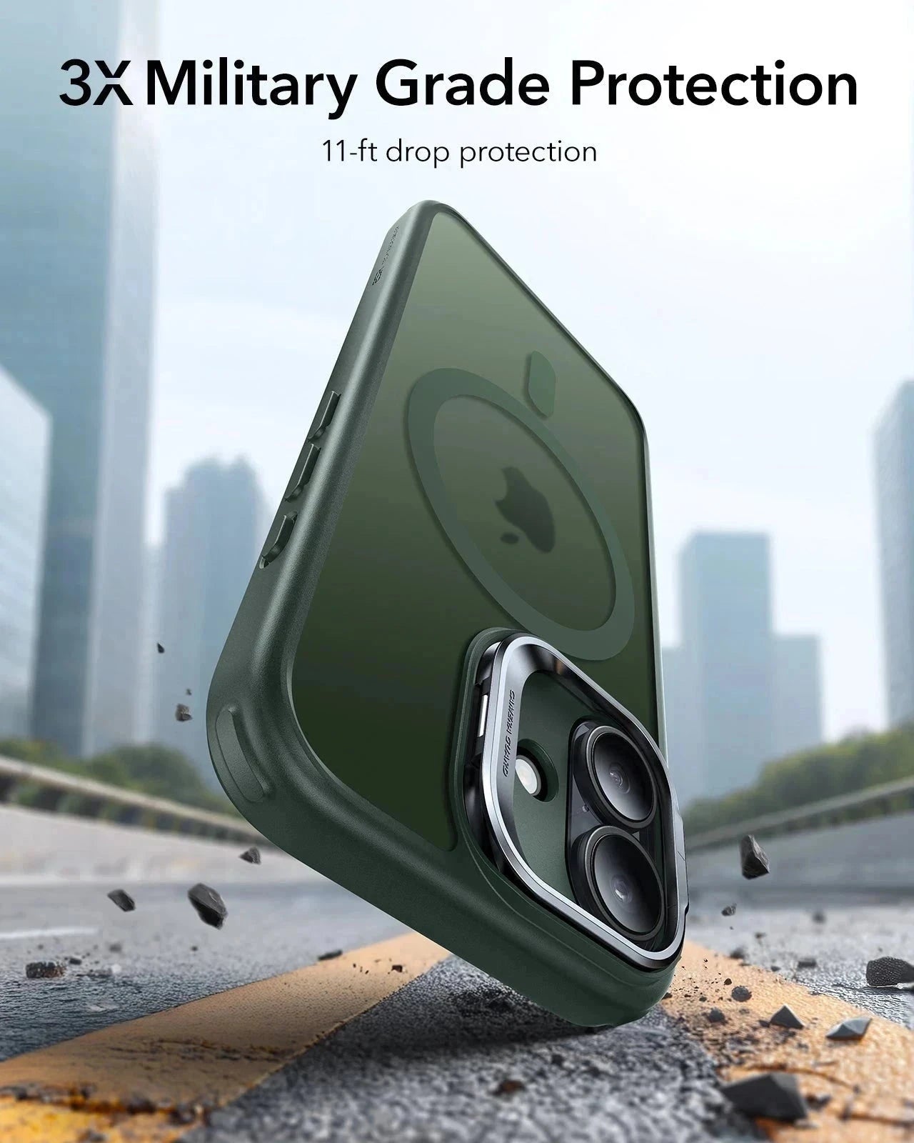 ESR iPhone 17 Magsafe Case with Stand Camera Control Frosted Green 3× Military Grade Protection