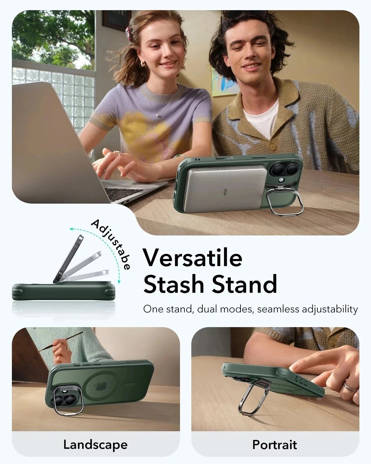ESR iPhone 17 Magsafe Case with Stand Camera Control Frosted Green Versatile Stash Stand