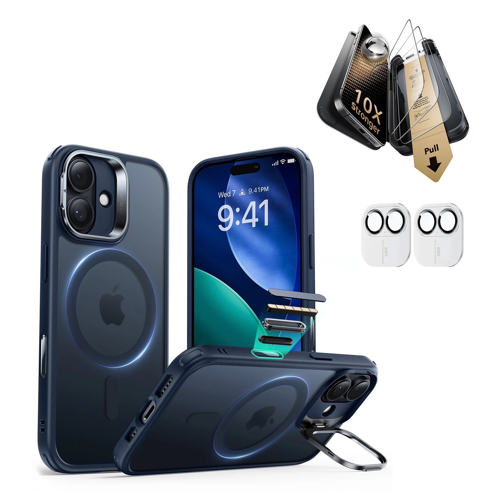 iPhone 17 Classic Hybrid Magsafe Case with Corning Glass Screen Ptorctor Frosted Blue