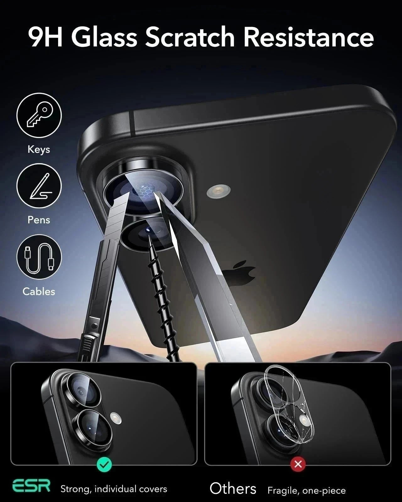 ESR iPhone 17 Armorite Camera Lens Protector Black  9h glass scratch resistance