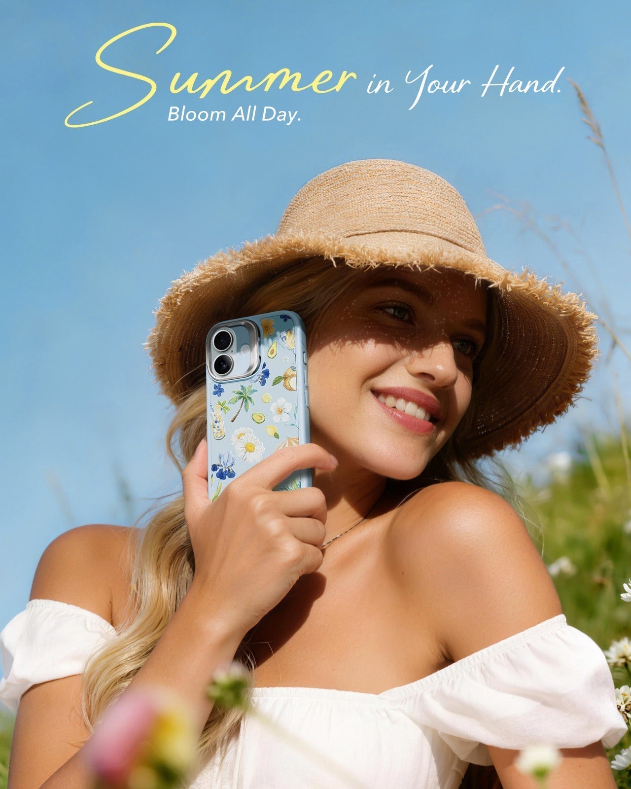 ESR Blue Floral iPhone 17 Magsafe Case with Stand Summer in Your Hand Bloom All Day
