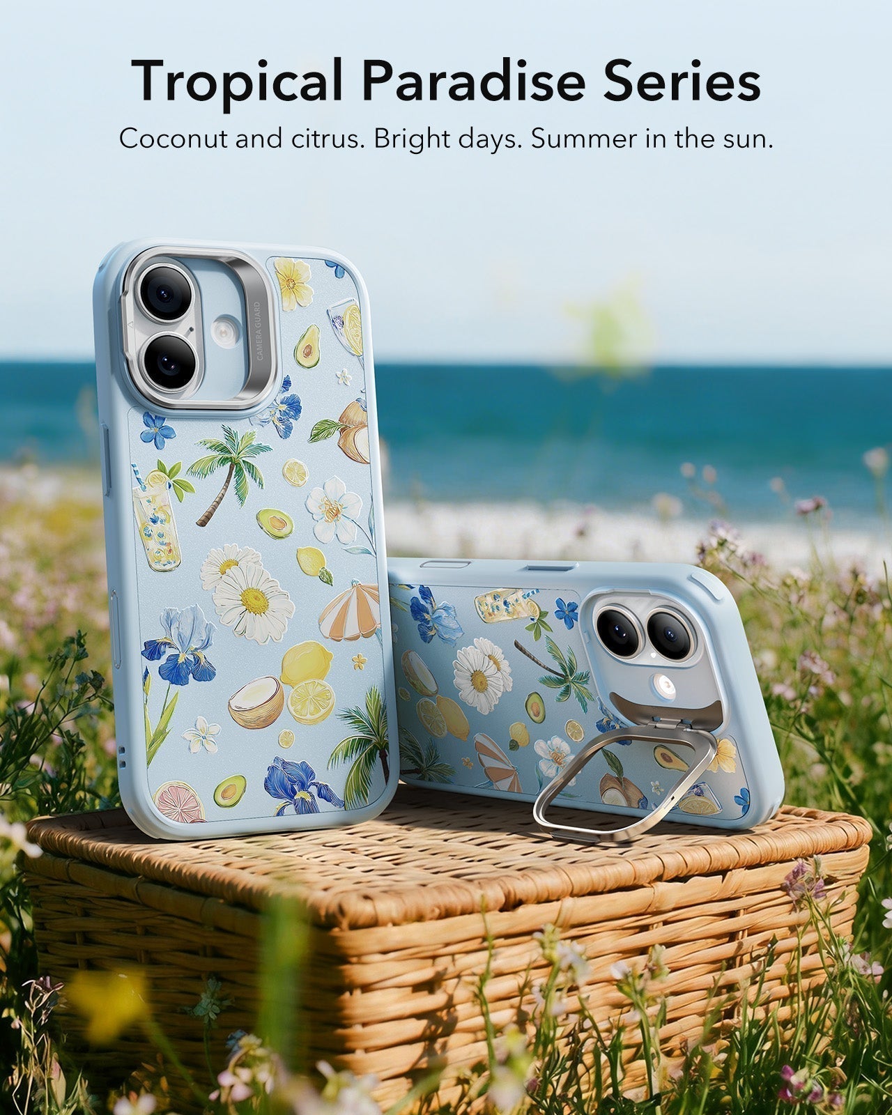 ESR Blue Floral iPhone 17 Magsafe Case with Stand Tropical Paradise Series