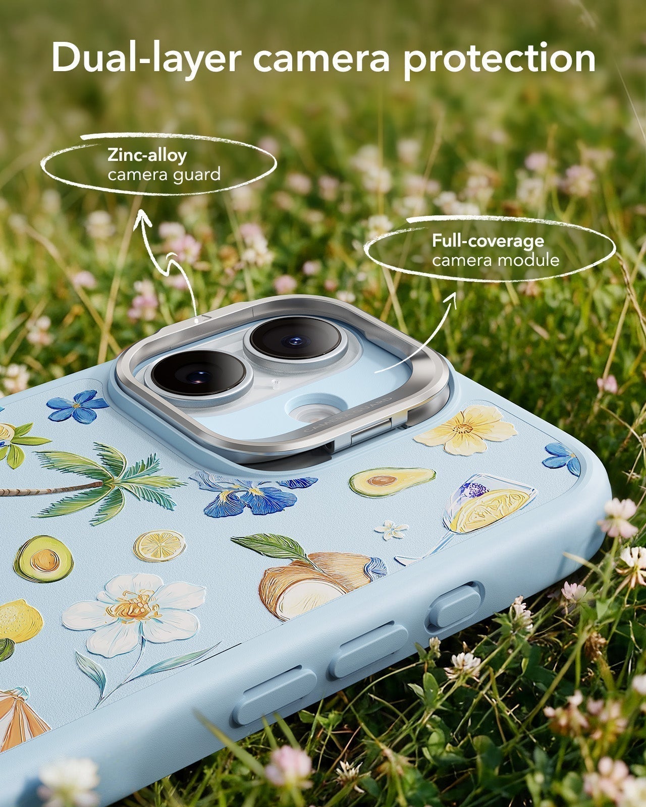 ESR Blue Floral iPhone 17 Magsafe Case with Stand Dual-layer camera protection