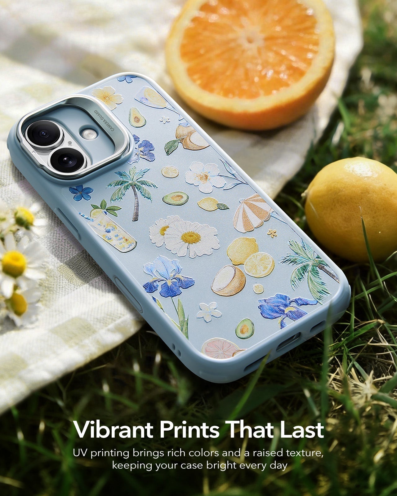 ESR Blue Floral iPhone 17 Magsafe Case with Stand Vibrant Prints That Last