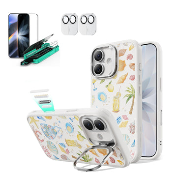 Withe Shell iPhone 17 Magsafe Case with Stand pair  Armorite Tempered Glass Screen Protector