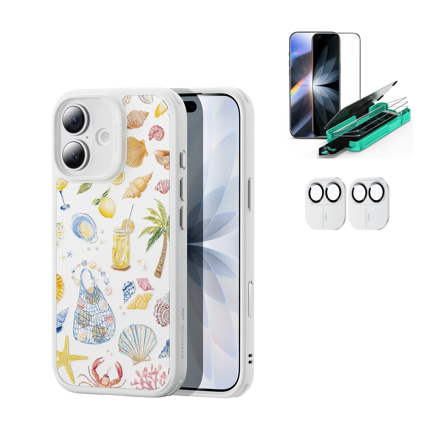 Withe Shell iPhone 17 Magsafe Case pair  Armorite Tempered Glass Screen Protector