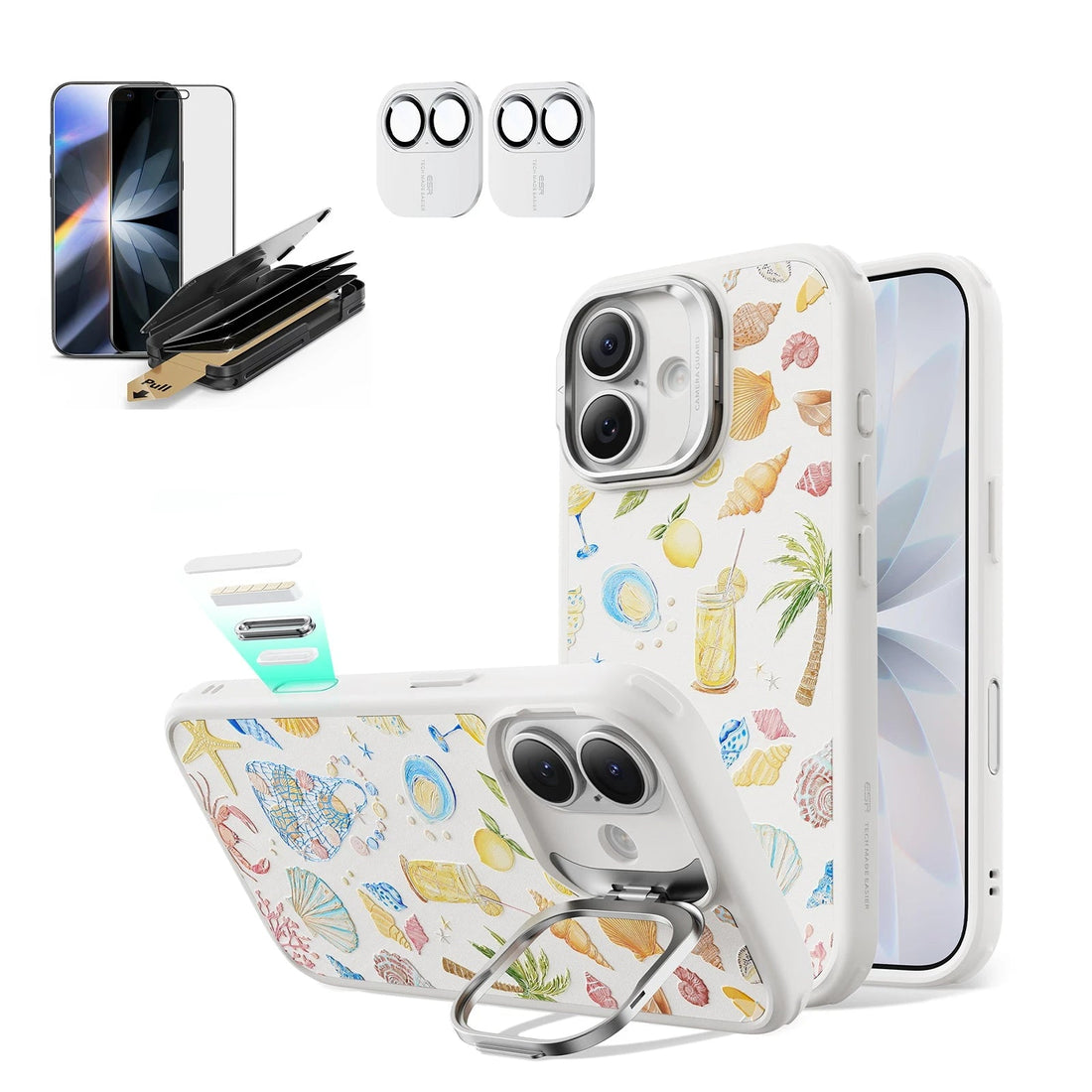 Withe Shell iPhone 17 Magsafe Case with Stand pair  Corning Glass Privacy Screen Protector