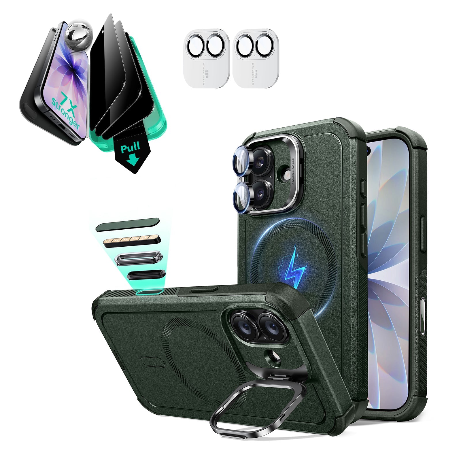 Green Tough iPhone 17 Camera Control Case & Anti-Spy Guard Bundle | ESR