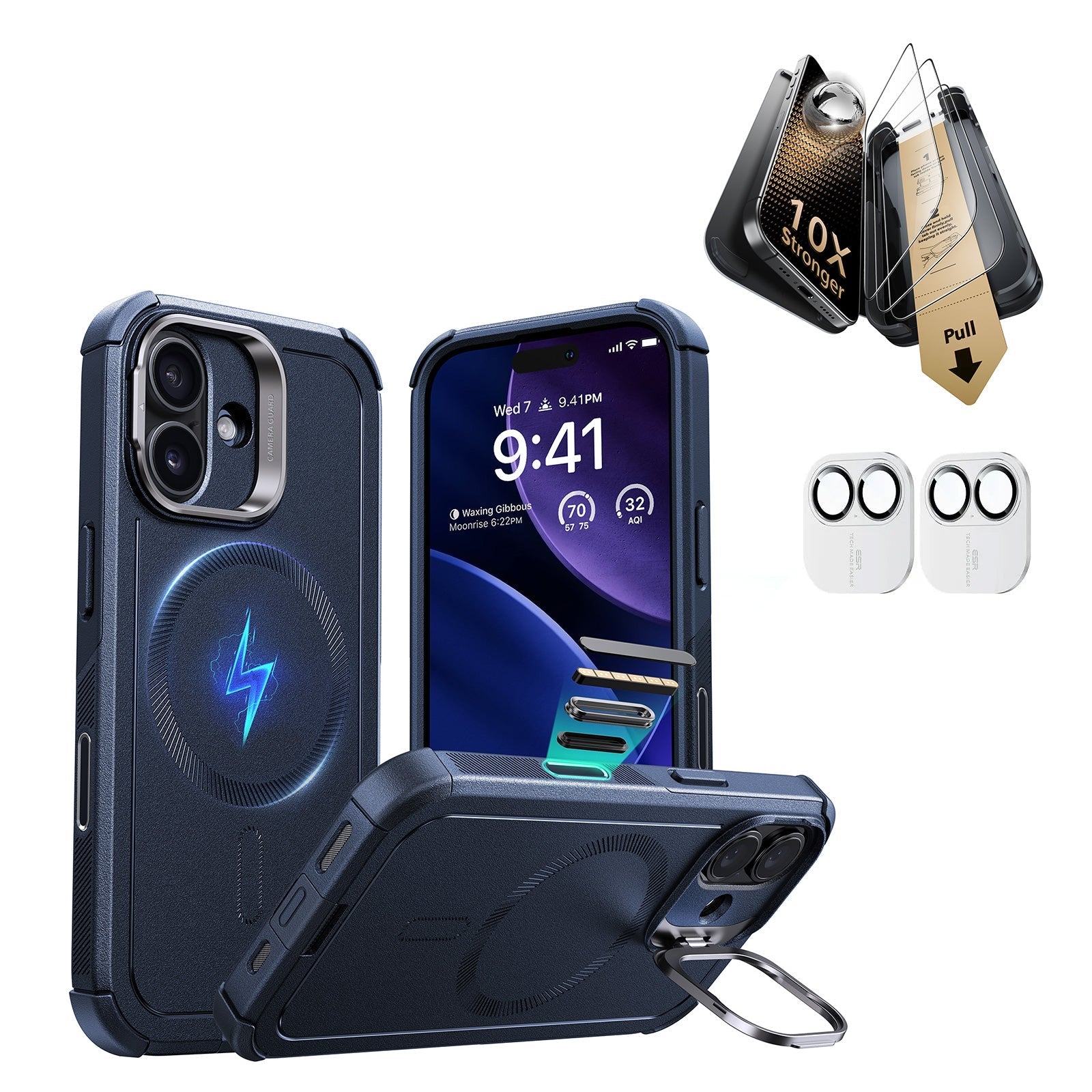iPhone 17 Cyber Tough Magsafe Case with Corning Glass Screen Ptorctor Navy Blue