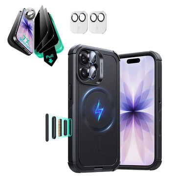 iPhone 17 Cyber Tough Magsafe Case with Privacy Screen Protector Black