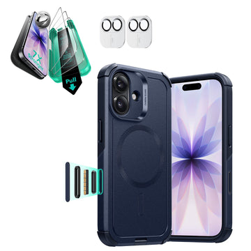 iPhone 17 Cyber Tough Magsafe Case with Screen Protector Navy Blue