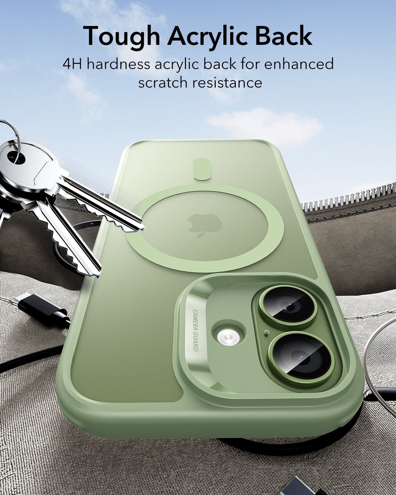 ESR iPhone 17 Claiss Hybrid Magsafe Case Frosted Light Green Tough Acrylic Back