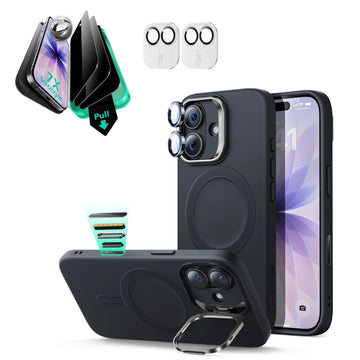 iPhone 17 Cloud Soft Magsafe Case (Camera Control, Stash Stand) Armorite Privacy Protection Bundle - Black