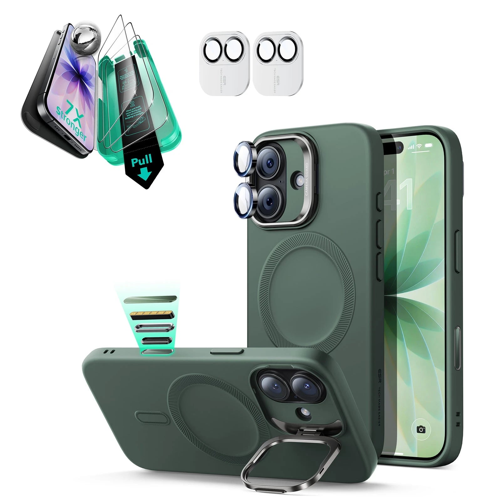 iPhone 17 Cloud Soft Magnetic Case (Camera Control, Stash Stand) Armorite Protection Bundle - Olive Green ESR ESR