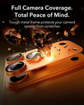 ESR iPhone 17 Pro Corning Glass Camera Lens Protector Orange Tough metal frame protects your camera system from scratches
