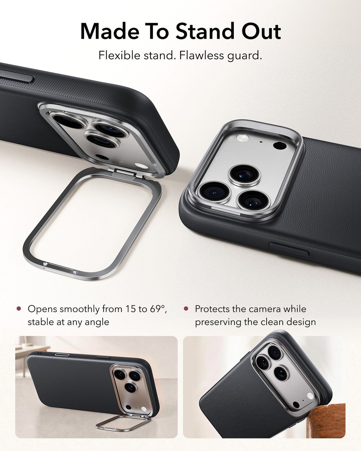 Black Leather iPhone 17 Pro Magsafe Case with Stand Made To Stand Out