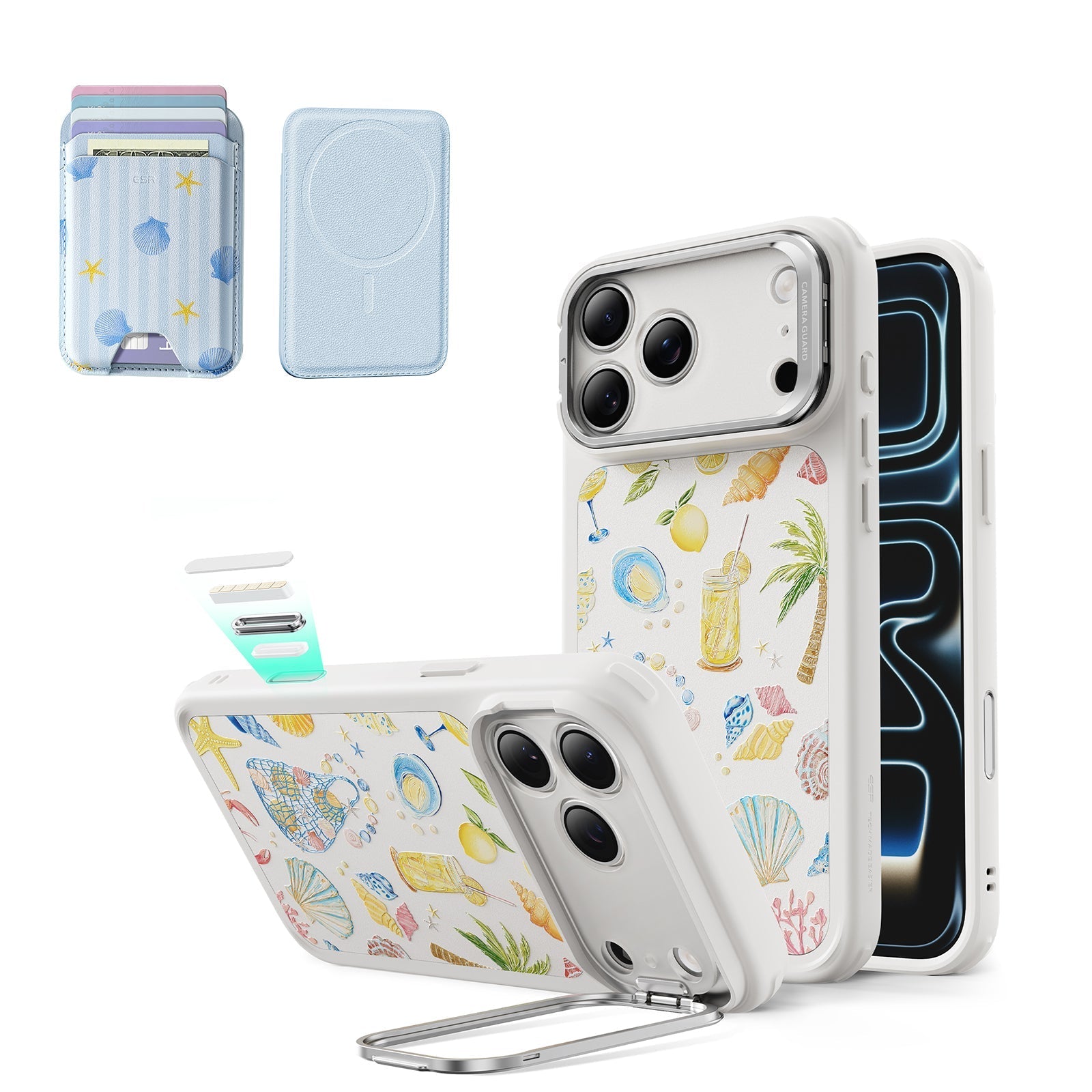  Withe Shell iPhone 17 Magsafe Case with Stand pair Slim MagSafe Wallet