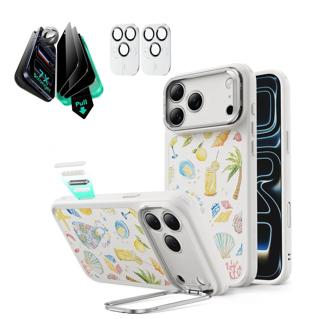 Withe Shell iPhone 17 Pro Magsafe Case with Stand pair  Armorite Tempered Glass Privacy Screen Protector