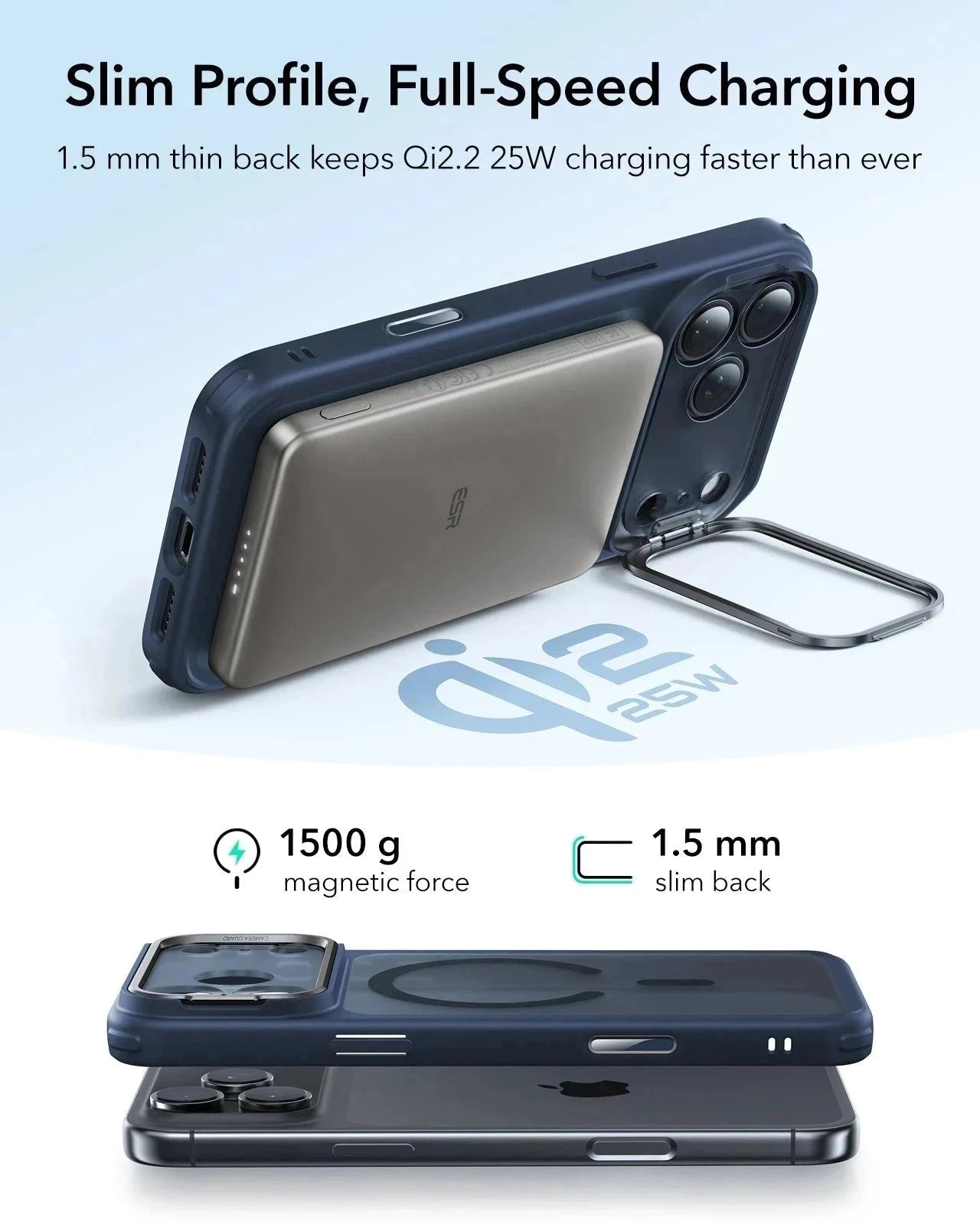 ESR iPhone 17 Pro Magsafe Case with Stand Camera Control Frosted Blue  Wireless charging