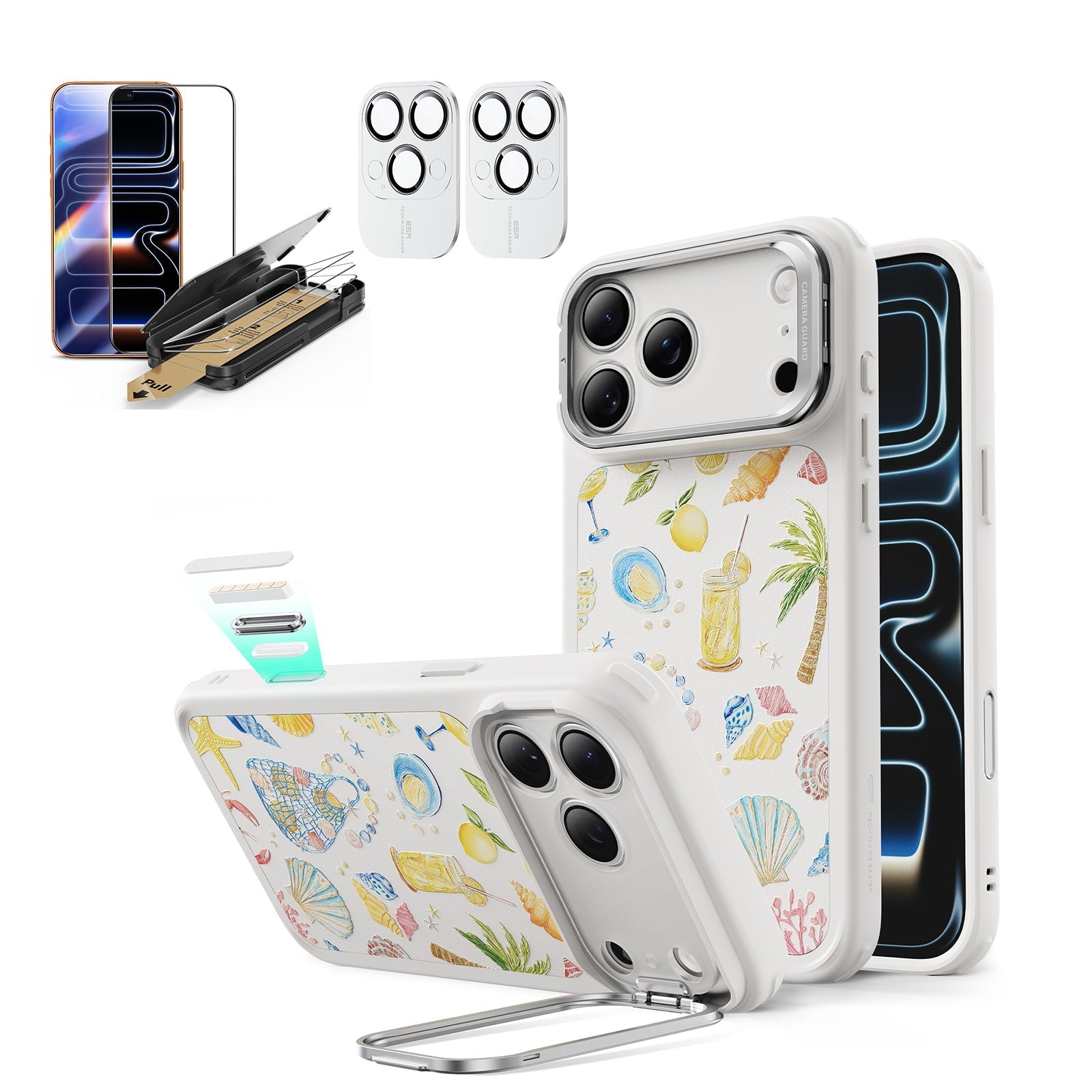 Withe Shell iPhone 17 Pro Magsafe Case with Stand pair  Corning Glass Screen Protector
