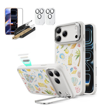 Withe Shell iPhone 17 Pro Magsafe Case with Stand pair  Corning Glass Screen Protector