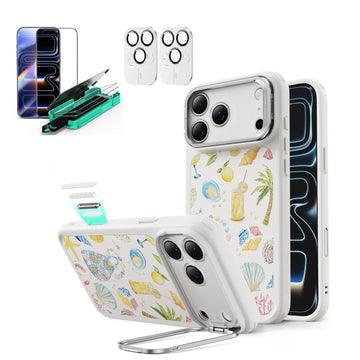 Withe Shell iPhone 17 Pro Magsafe Case with Stand pair  Armorite Tempered Glass Screen Protector