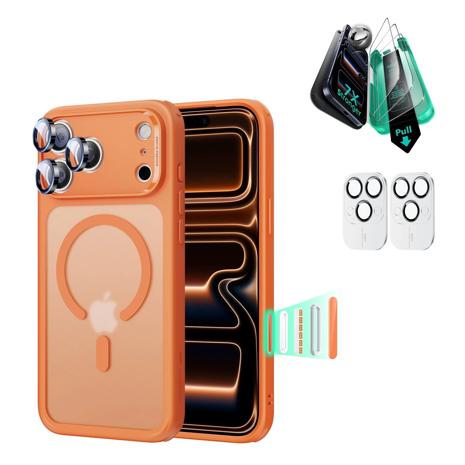 iPhone 17 Pro Classic Hybrid Magsafe Case with Screen Protector Bundle Frosted Orange