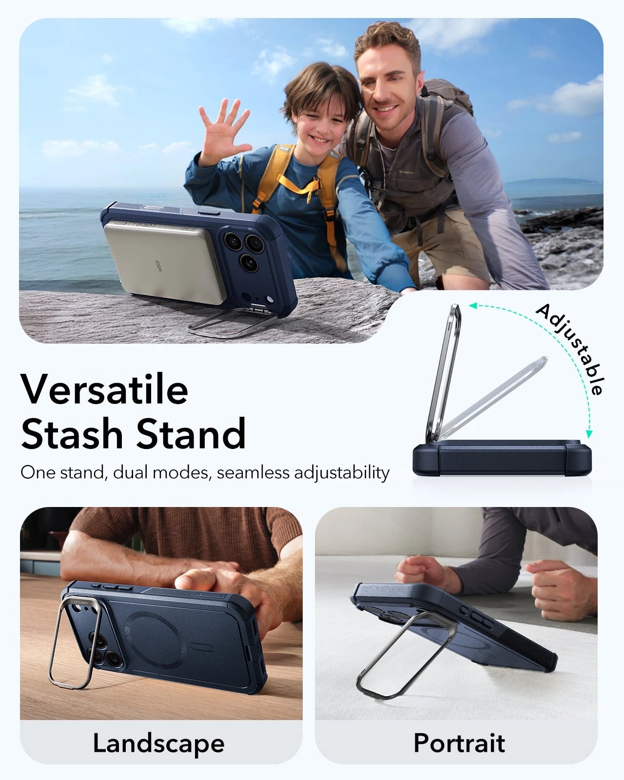 ESR iPhone 17 Pro Cyber Tough Magsafe Case Camera Control Blue Versatile Stash Stand