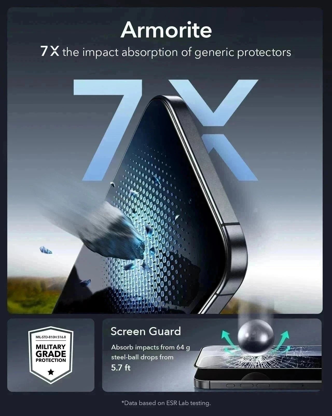 ESR iPhone 17 Pro UltraFit Armorite Screen Protector military grade protection