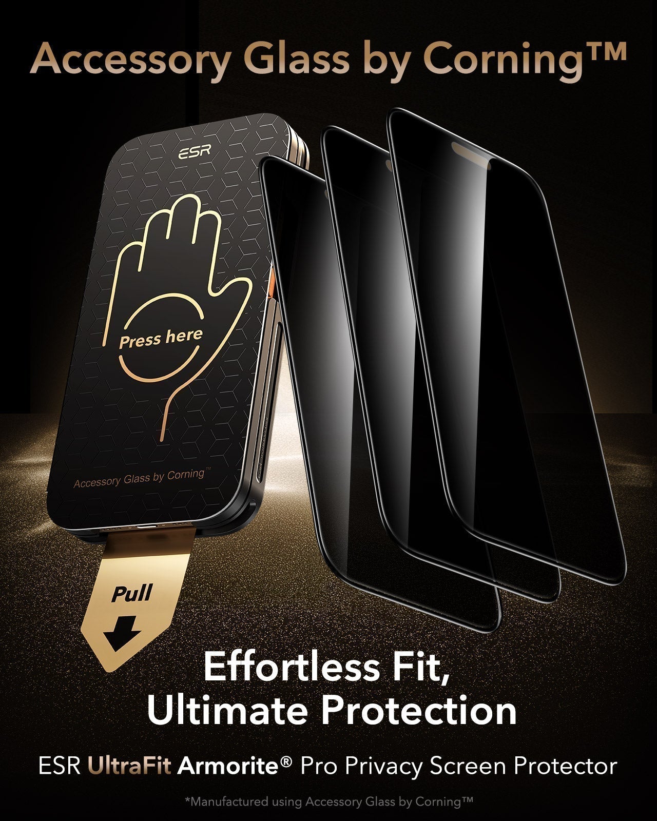 ESR iPhone 17 Pro Corning Glass Privacy Screen Protector effortless fit ultimate protection