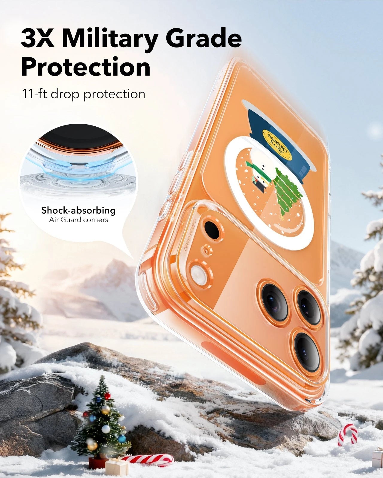 Print iPhone 17 Pro Magsafe Case Clear Christmas Snow Globe 3X Military Grade Protection