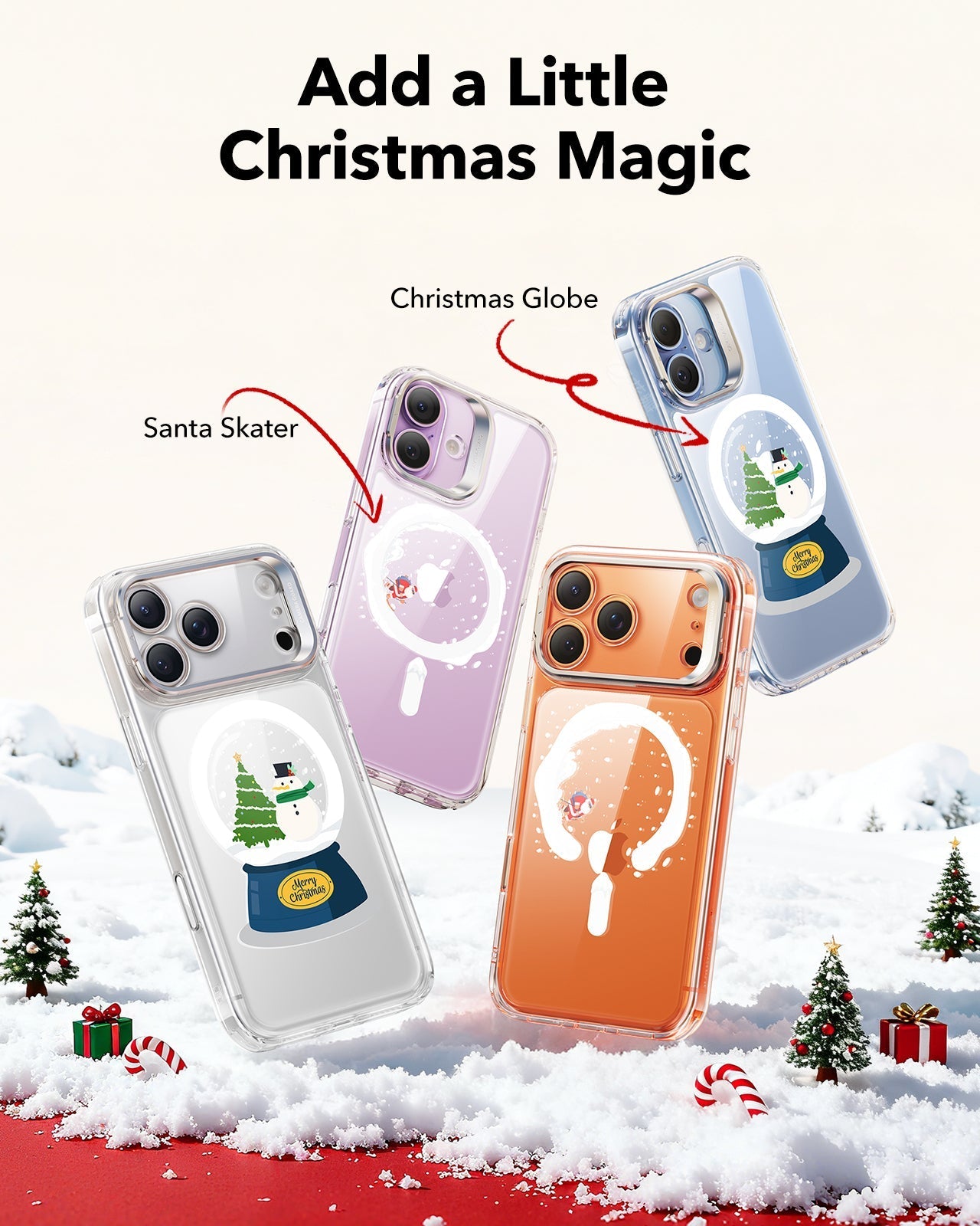 Print iPhone 17 Pro Magsafe Case with Stand Clear Christmas Santa Skater Add a Little Christmas Magic
