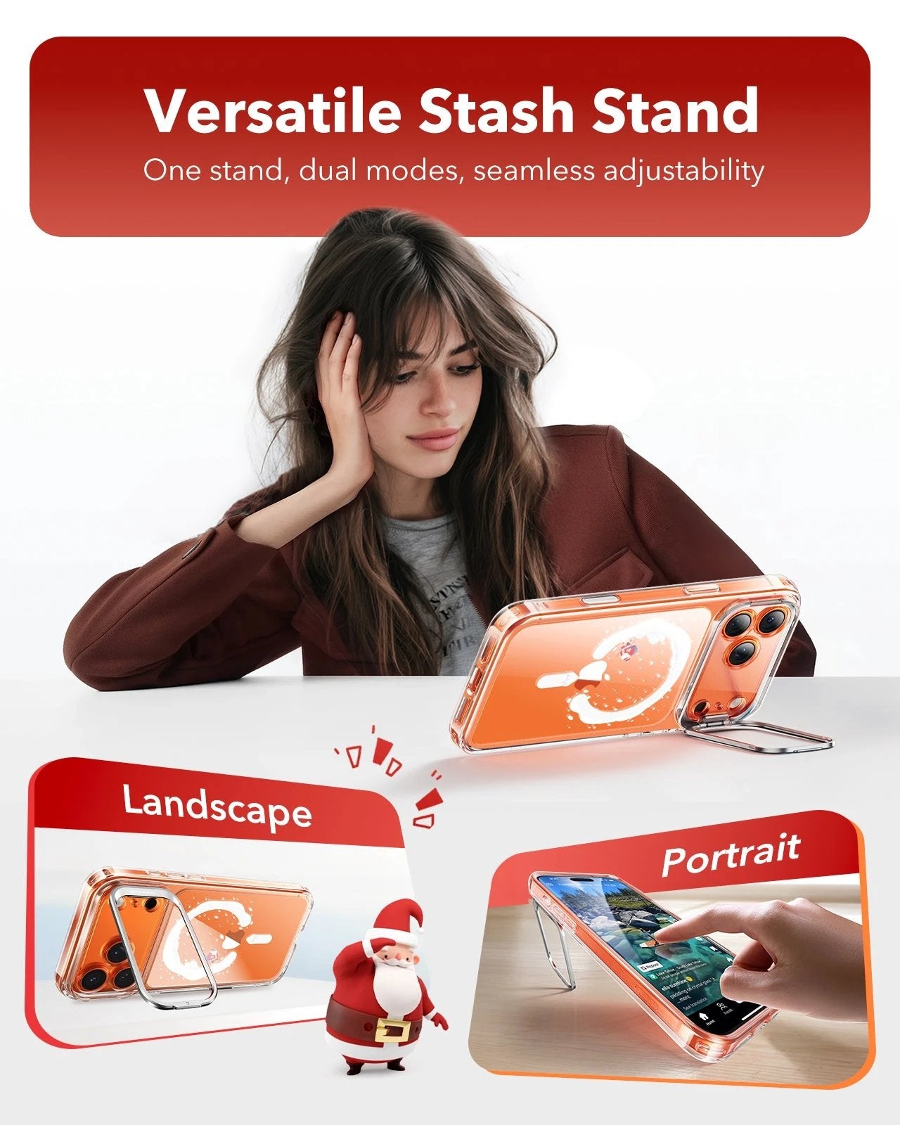 Print iPhone 17 Pro Magsafe Case with Stand Clear Christmas Santa Skater Protection Versatile Stash Stand