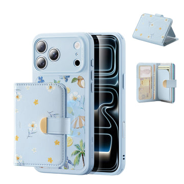 Blue Floral iPone 17 Pro Max Magsafe Case with Aura Clutch MagSafe Wallet