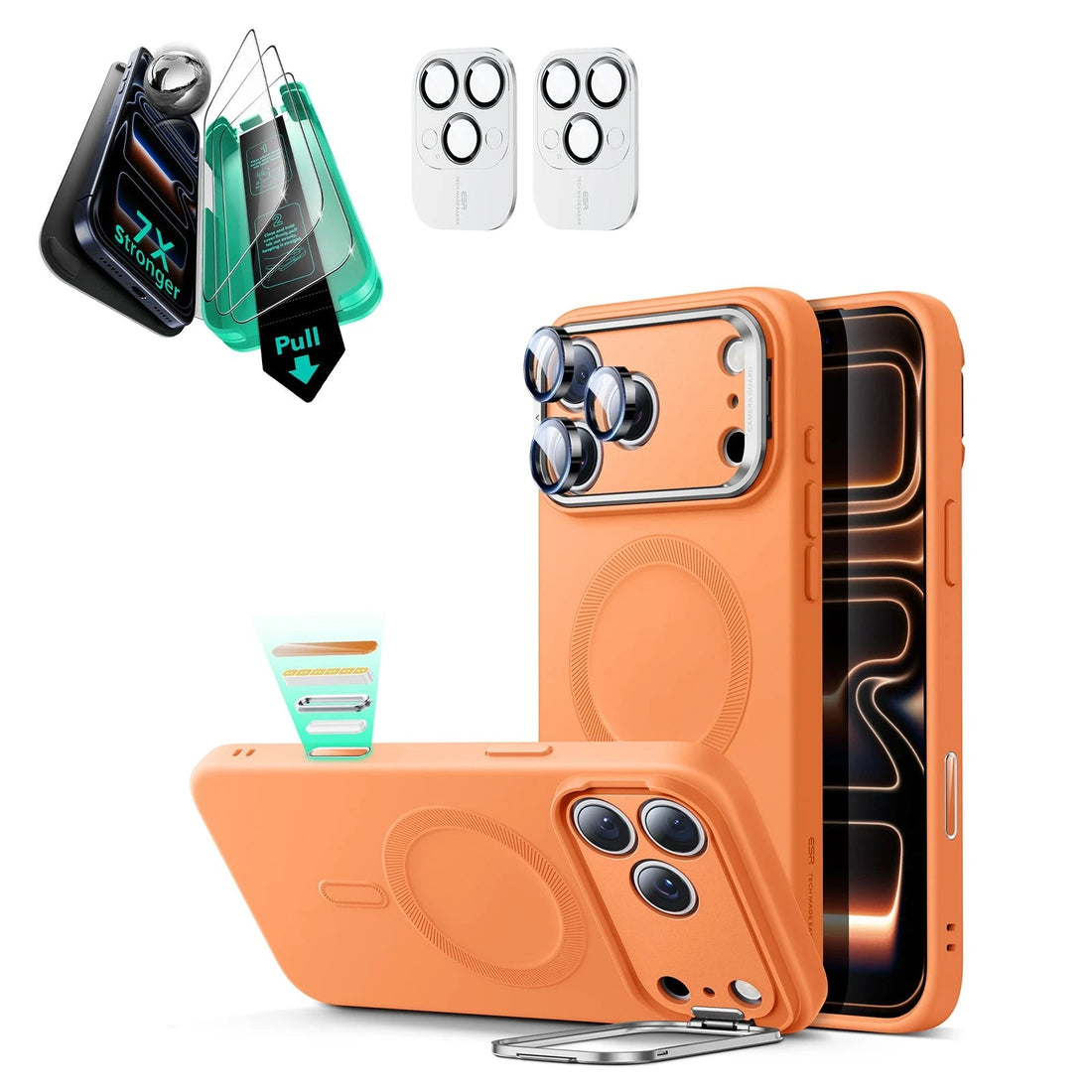 iPhone 17 Pro Cloud Soft Magnetic Case (Camera Control, Stash Stand) Armorite Protection Bundle - Orange ESR ESR