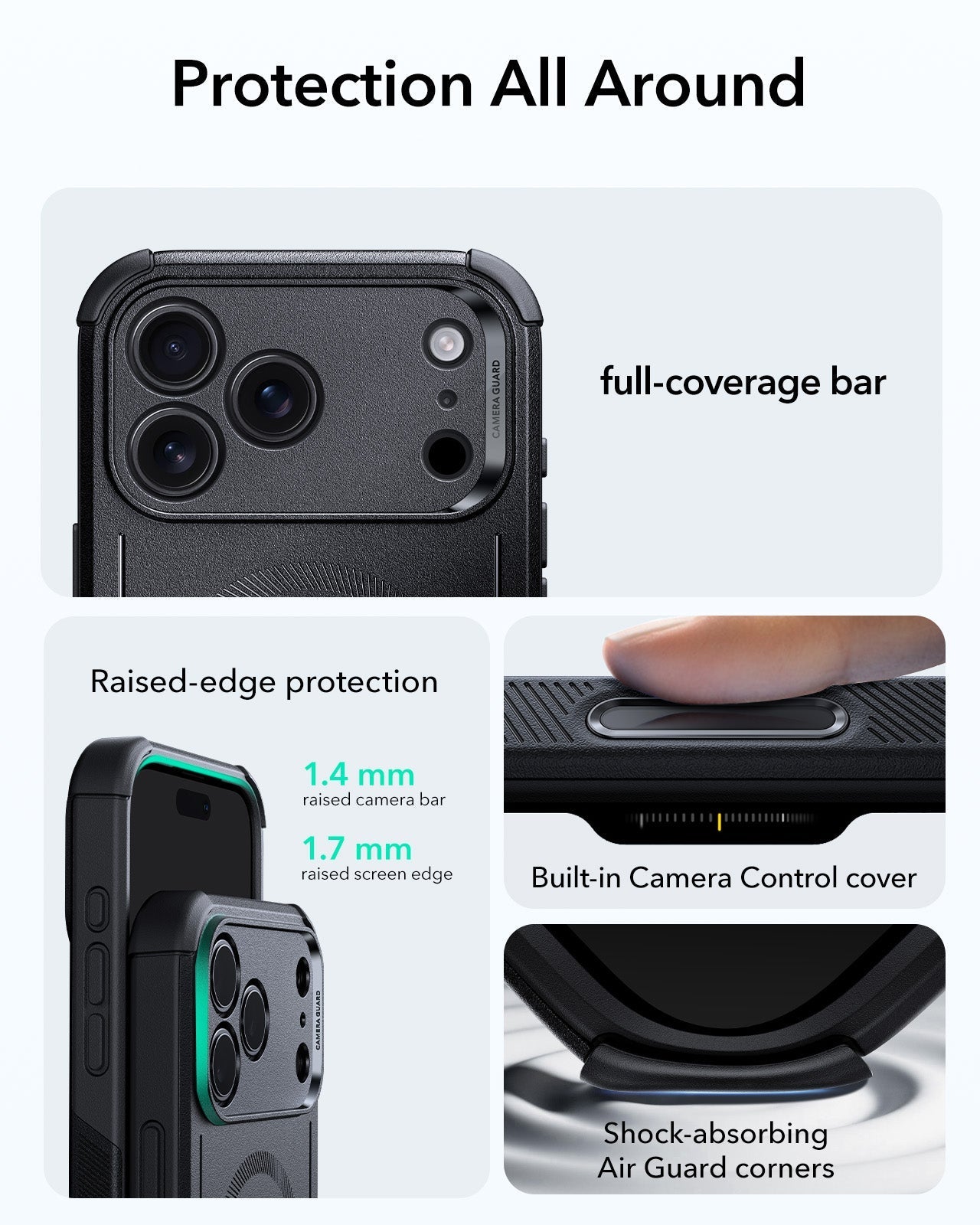 ESR iPhone 17 Pro Cyber Tough Magsafe Case with Camera Control Black Raised Edge Protection
