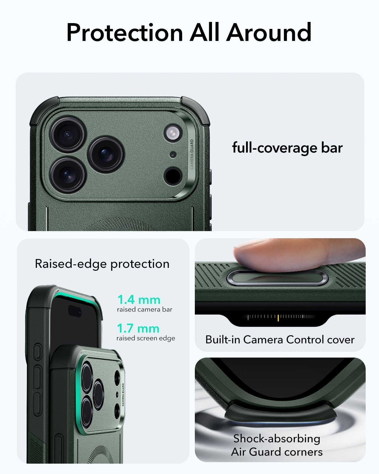 ESR iPhone 17 Pro Cyber Tough Magsafe Case with Camera Control Green Raised Edge Protection