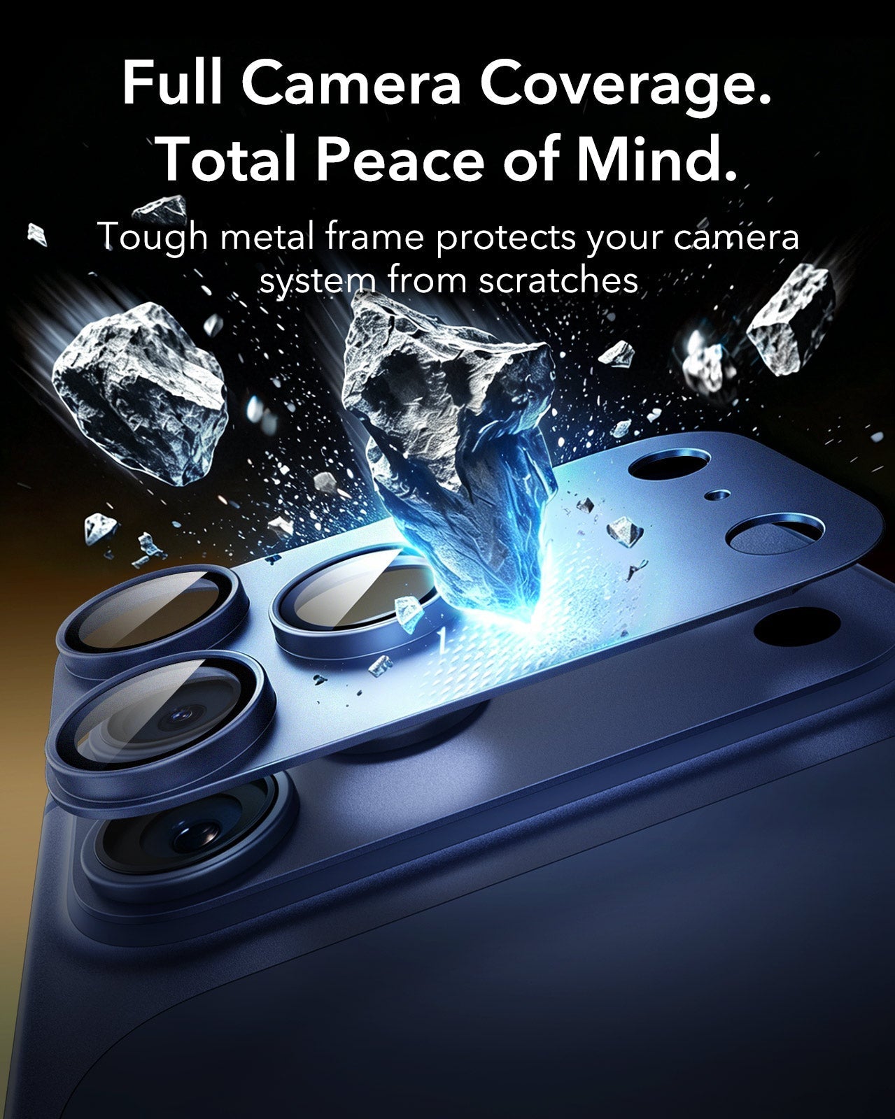 ESR iPhone 17 Pro Max Corning Glass Camera Lens Protector Blue Tough metal frame protects your camera system from scratches