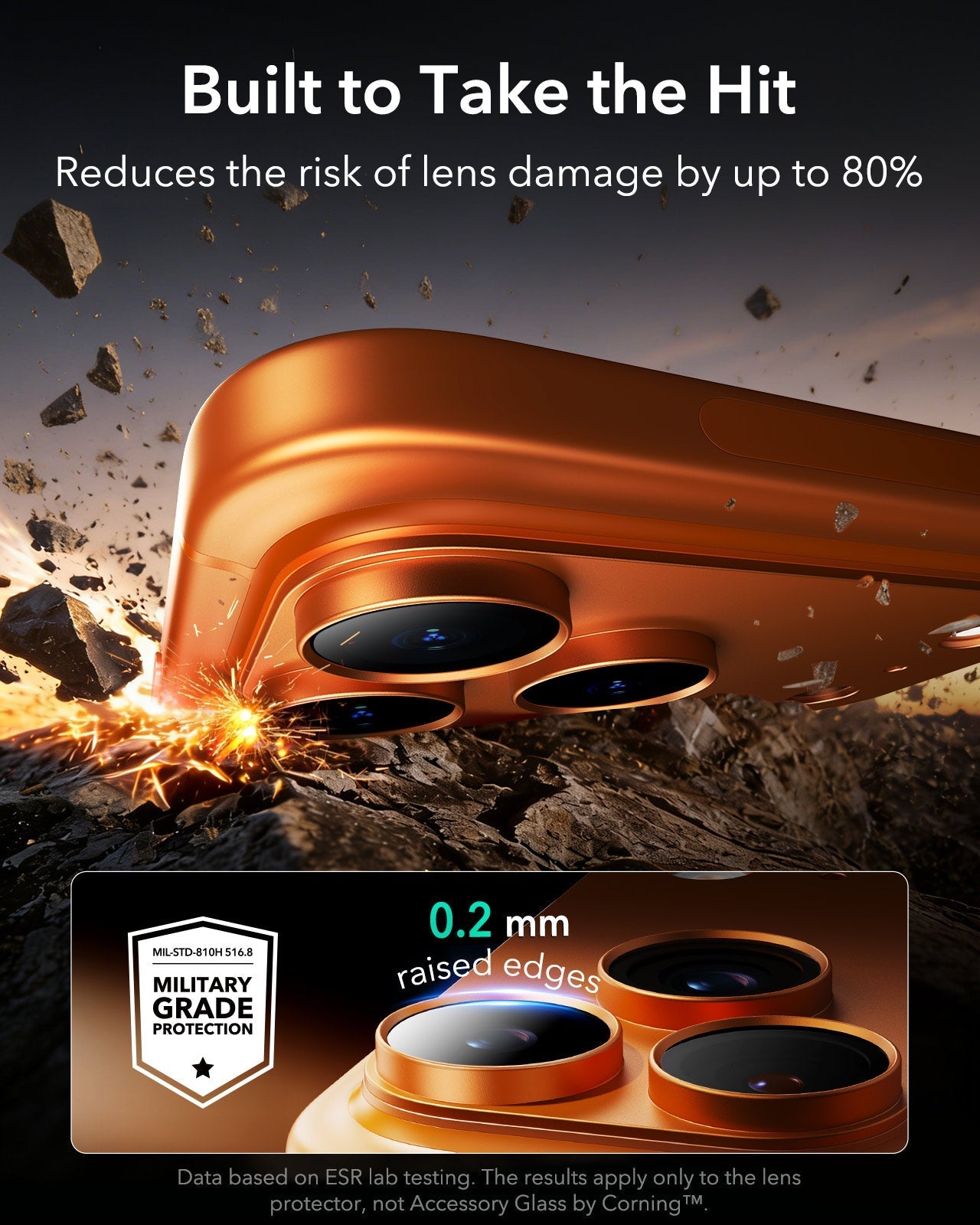 iPhone 17 Pro Max Corning Glass Camera Lens Protector Orange Built to Take the Hit